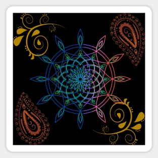 Black dreamcatcher and paisley motif pattern mandala design illustrations Sticker